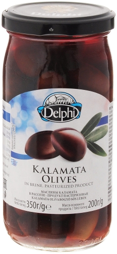Маслины с косточкой Каламата в рассоле Delphi 350 гр