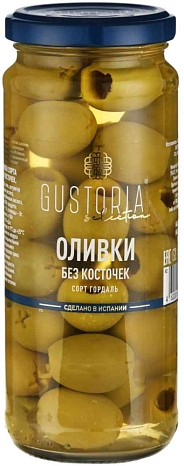 Оливки "GUSTORIA" зеленые без косточки 358 мл