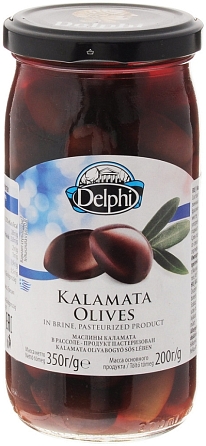 Маслины с косточкой Каламата в рассоле Delphi 350 гр