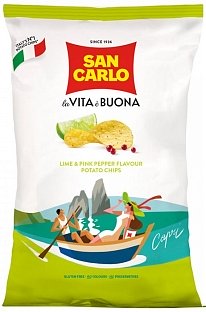 Чипсы картофельные "San Carlo" "Piu Gusto" со вкусом лайма и розового перца пакет п/п (0,150 кг) 