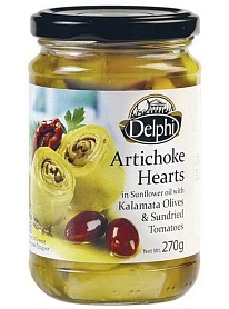 Артишоки в масле с сушеными томатами и маслинами Каламата 290гр Delphi