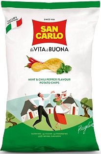 Чипсы картофельные "San Carlo" "Piu Gusto" со вкусом мяты и перца (0,150кг) 