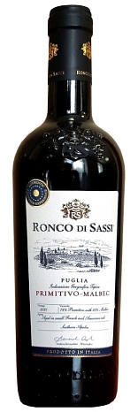 Вино "Ронко Ди Сасси Примитиво-Мальбек Апулия ИГТ" полусухое красное 0,75 л